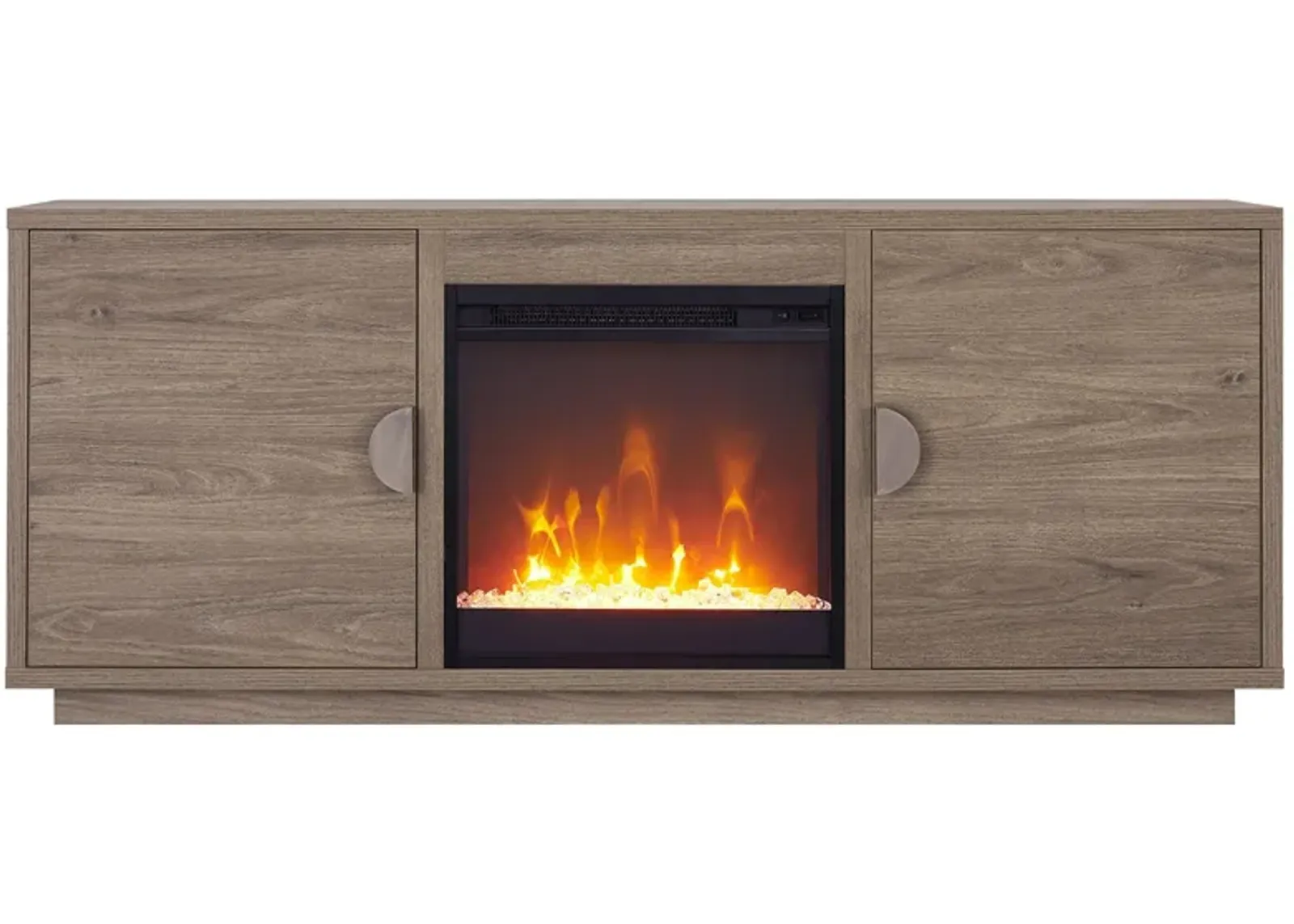 Dakota TV Stand with Crystal Fireplace in Antiqued Gray Oak by Hudson & Canal