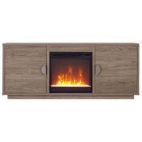 Dakota TV Stand with Crystal Fireplace in Antiqued Gray Oak by Hudson & Canal