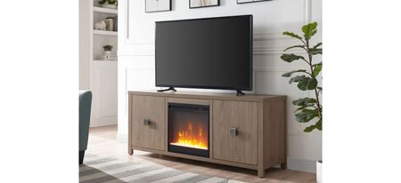 Juniper TV Stand with Crystal Fireplace in Antiqued Gray Oak by Hudson & Canal