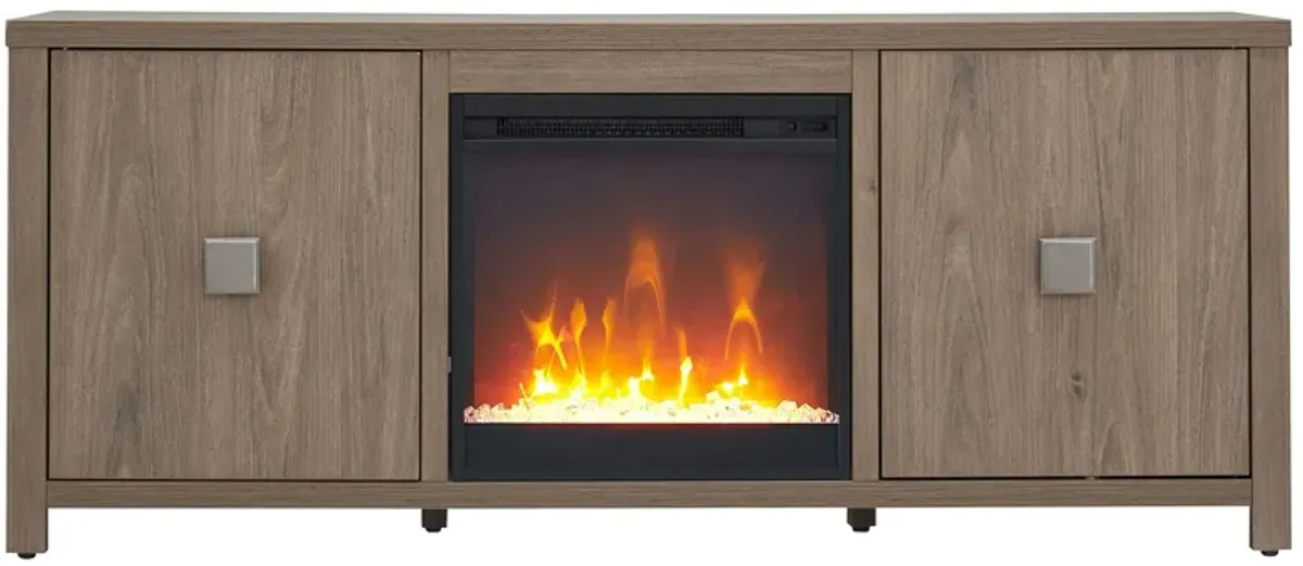 Juniper TV Stand with Crystal Fireplace in Antiqued Gray Oak by Hudson & Canal