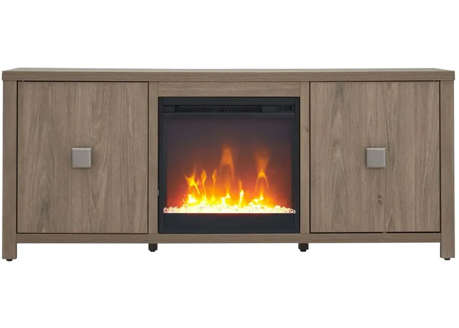 Juniper TV Stand with Crystal Fireplace in Antiqued Gray Oak by Hudson & Canal