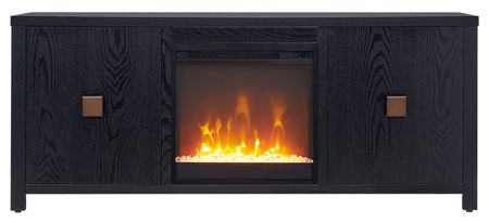 Juniper TV Stand with Crystal Fireplace in Black by Hudson & Canal