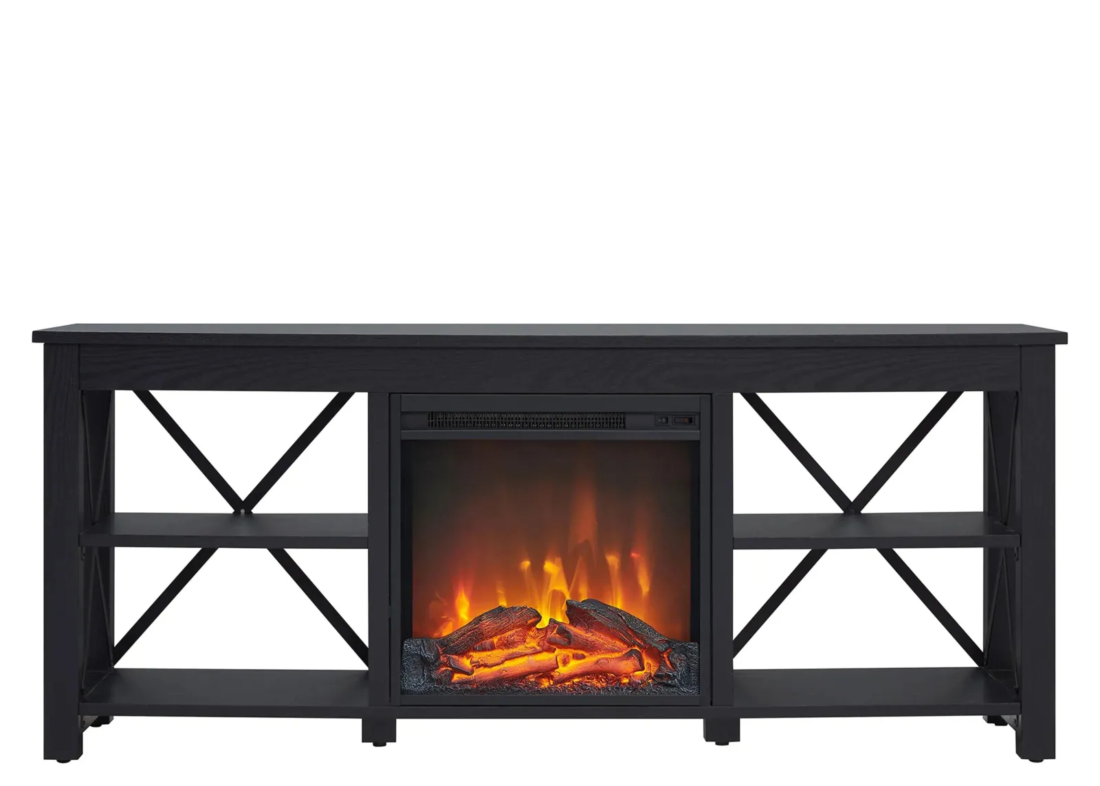 Paisley TV Stand with Log Fireplace in Black by Hudson & Canal