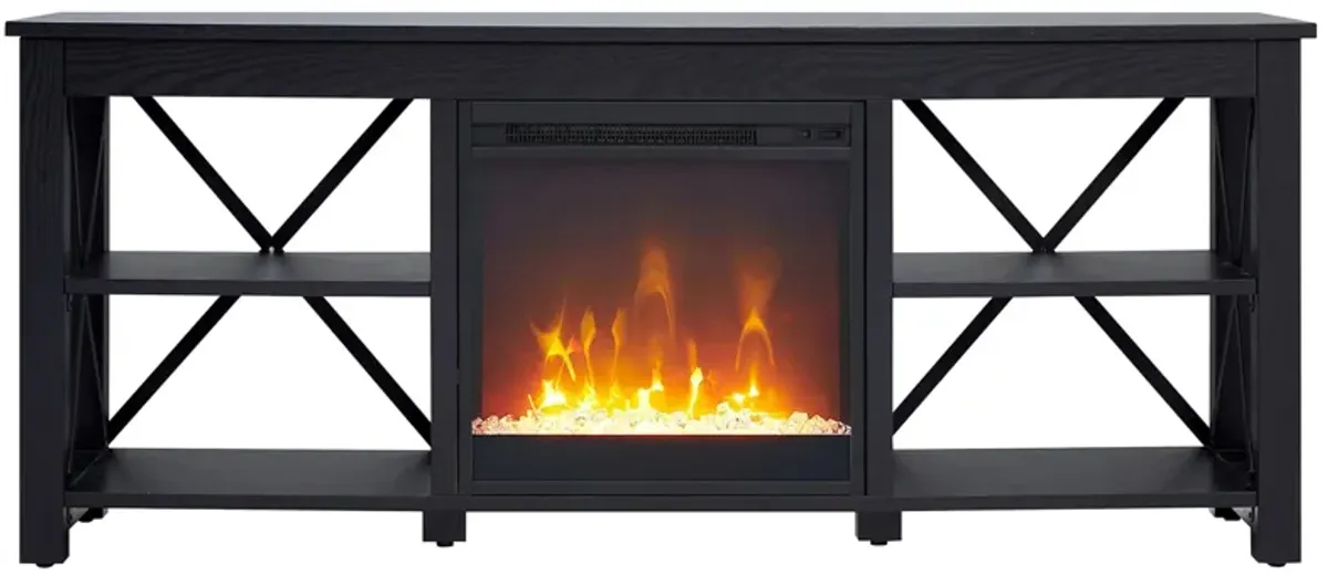 Paisley TV Stand with Crystal Fireplace in Black by Hudson & Canal