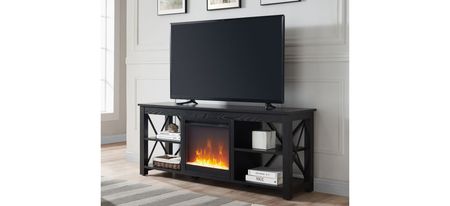 Paisley TV Stand with Crystal Fireplace in Black by Hudson & Canal