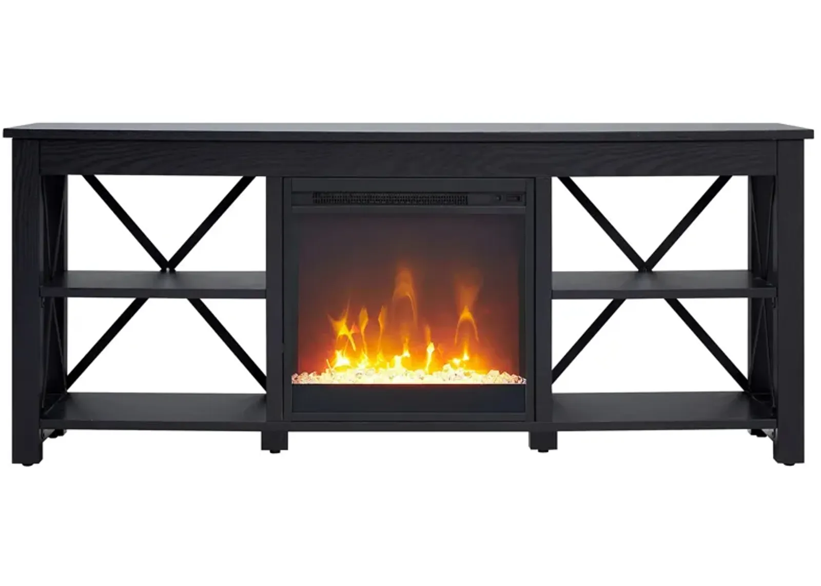 Paisley TV Stand with Crystal Fireplace in Black by Hudson & Canal