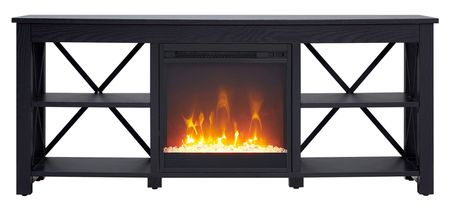 Paisley TV Stand with Crystal Fireplace in Black by Hudson & Canal