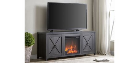Taylor TV Stand with Log Fireplace in Charcoal Gray by Hudson & Canal