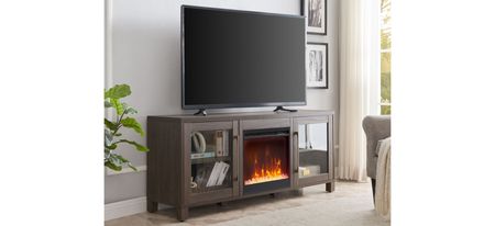 Ursula TV Stand with Crystal Fireplace in Alder Brown by Hudson & Canal