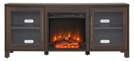 Ursula TV Stand with Log Fireplace in Alder Brown by Hudson & Canal