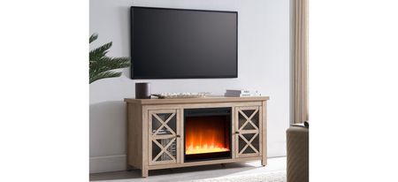 Eve TV Stand with Crystal Fireplace in White Oak by Hudson & Canal