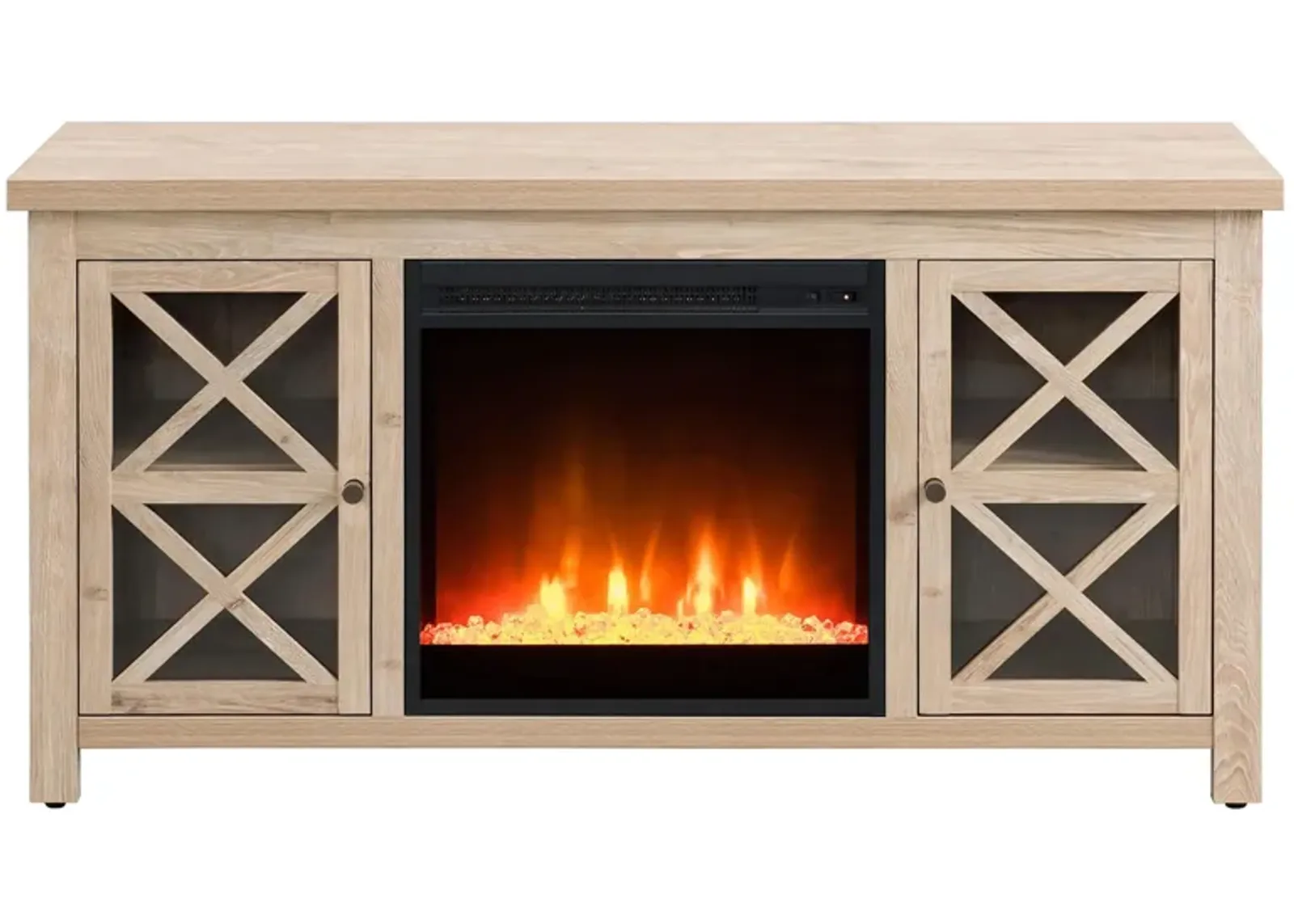 Eve TV Stand with Crystal Fireplace in White Oak by Hudson & Canal