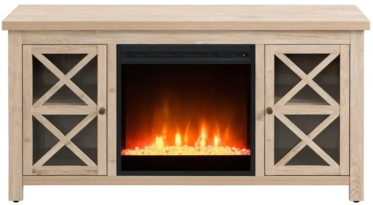 Eve TV Stand with Crystal Fireplace in White Oak by Hudson & Canal