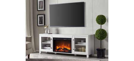 Ursula TV Stand with Log Fireplace in White by Hudson & Canal