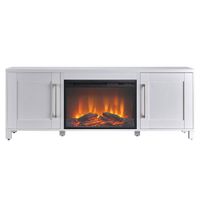 Ursula TV Stand with Log Fireplace in White by Hudson & Canal