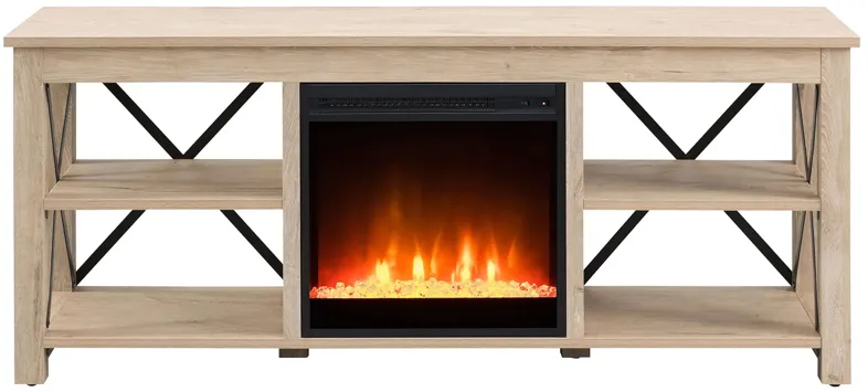 Paisley TV Stand with Crystal Fireplace in White Oak by Hudson & Canal