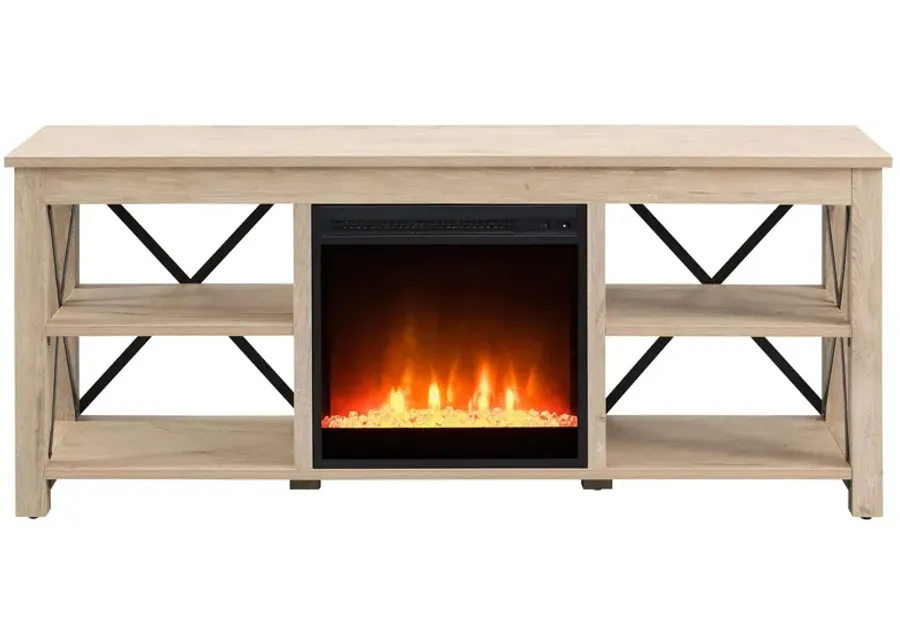 Paisley TV Stand with Crystal Fireplace in White Oak by Hudson & Canal