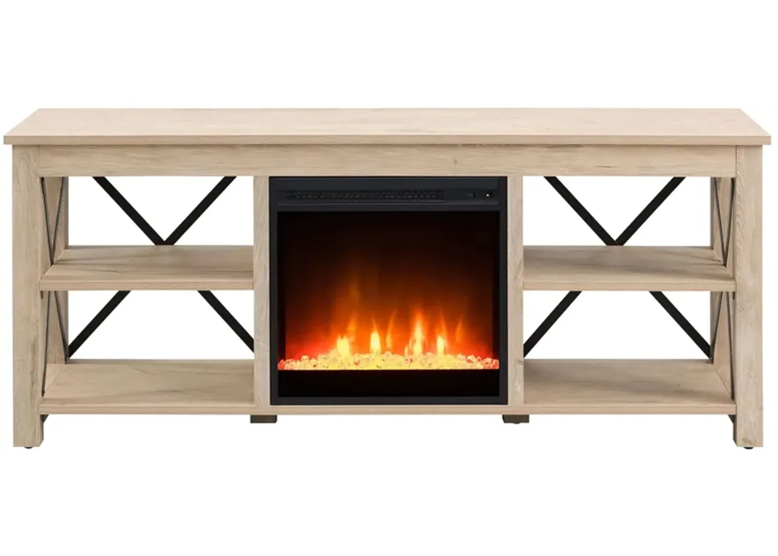 Paisley TV Stand with Crystal Fireplace in White Oak by Hudson & Canal