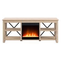 Paisley TV Stand with Crystal Fireplace in White Oak by Hudson & Canal