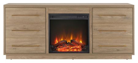Greer TV Stand with Log Fireplace in Antiqued Gray Oak by Hudson & Canal