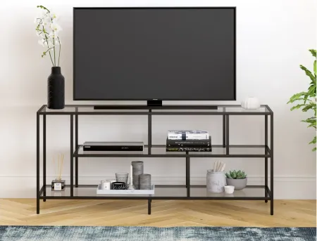 Zinnia TV Stand with Glass Shelves in Blackened Bronze by Hudson & Canal