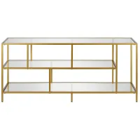 Zinnia TV Stand with Glass Shelves in Brass by Hudson & Canal