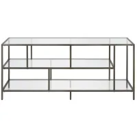 Zinnia TV Stand with Glass Shelves in Aged Steel by Hudson & Canal