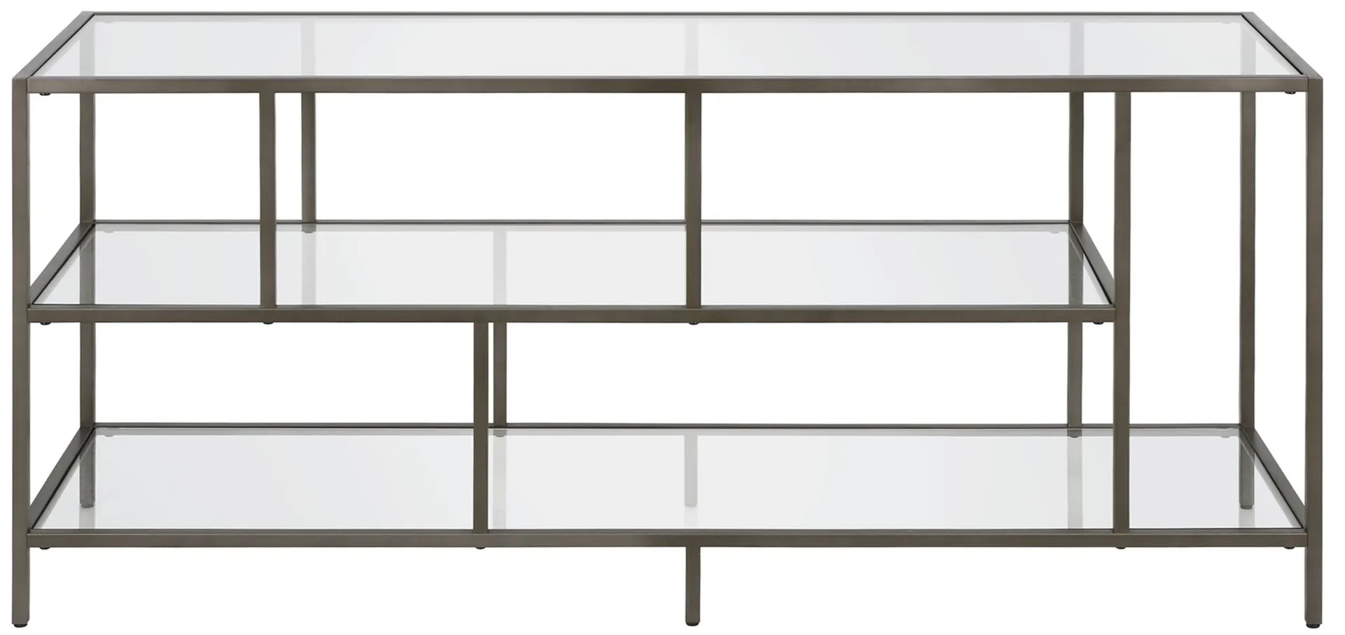 Zinnia TV Stand with Glass Shelves in Aged Steel by Hudson & Canal