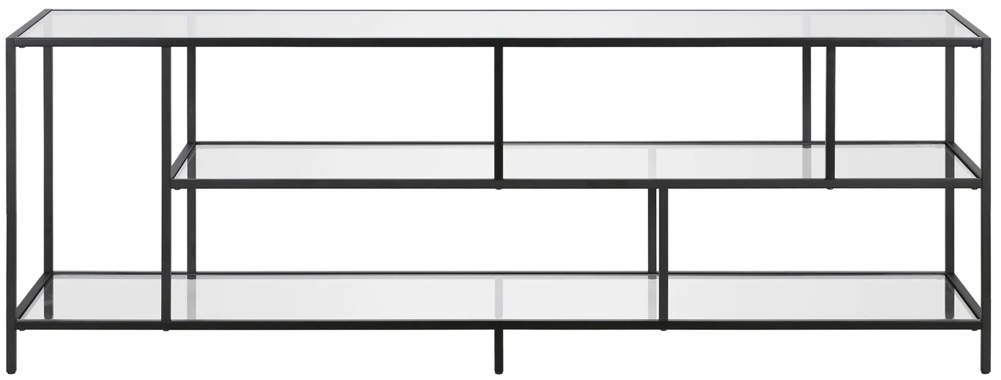 Zinnia 70" TV Stand with Glass Shelves in Blackened Bronze by Hudson & Canal