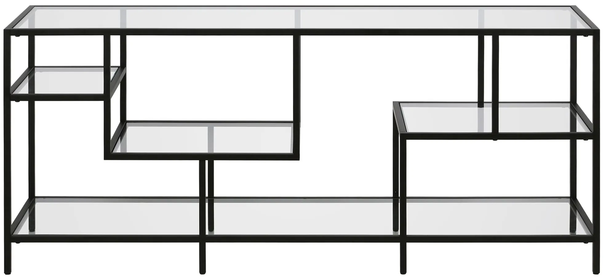 August TV Stand with Glass Shelves in Blackened Bronze by Hudson & Canal