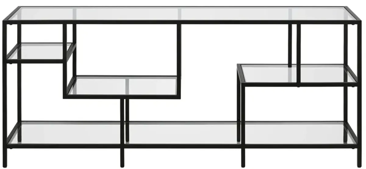 August TV Stand with Glass Shelves in Blackened Bronze by Hudson & Canal