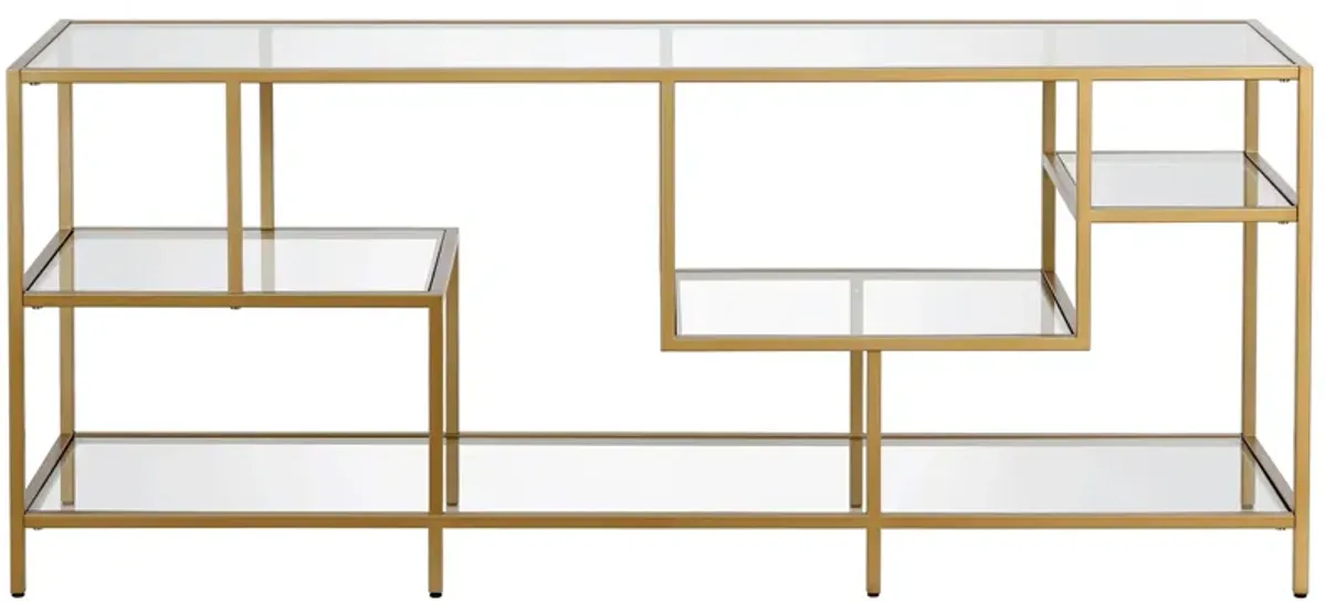 August TV Stand with Glass Shelves in Brass by Hudson & Canal