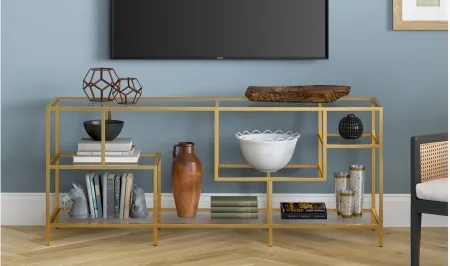 August TV Stand with Glass Shelves in Brass by Hudson & Canal