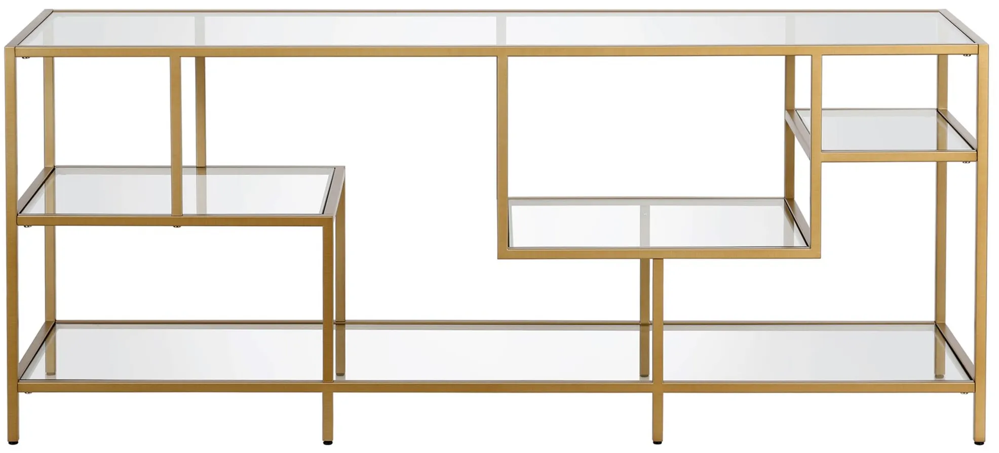 August TV Stand with Glass Shelves in Brass by Hudson & Canal