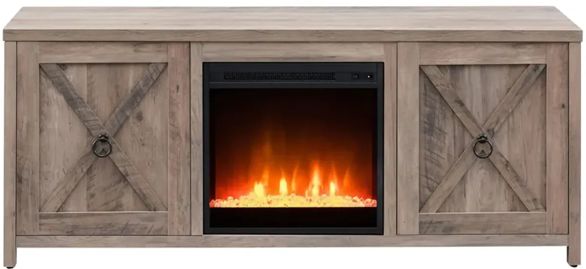 Jacana TV Stand with Crystal Fireplace Insert in Gray Oak by Hudson & Canal