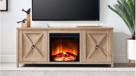 Jacana TV Stand with Log Fireplace Insert in White Oak by Hudson & Canal