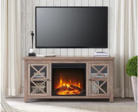 Eve TV Stand with Log Fireplace Insert in Gray Oak by Hudson & Canal