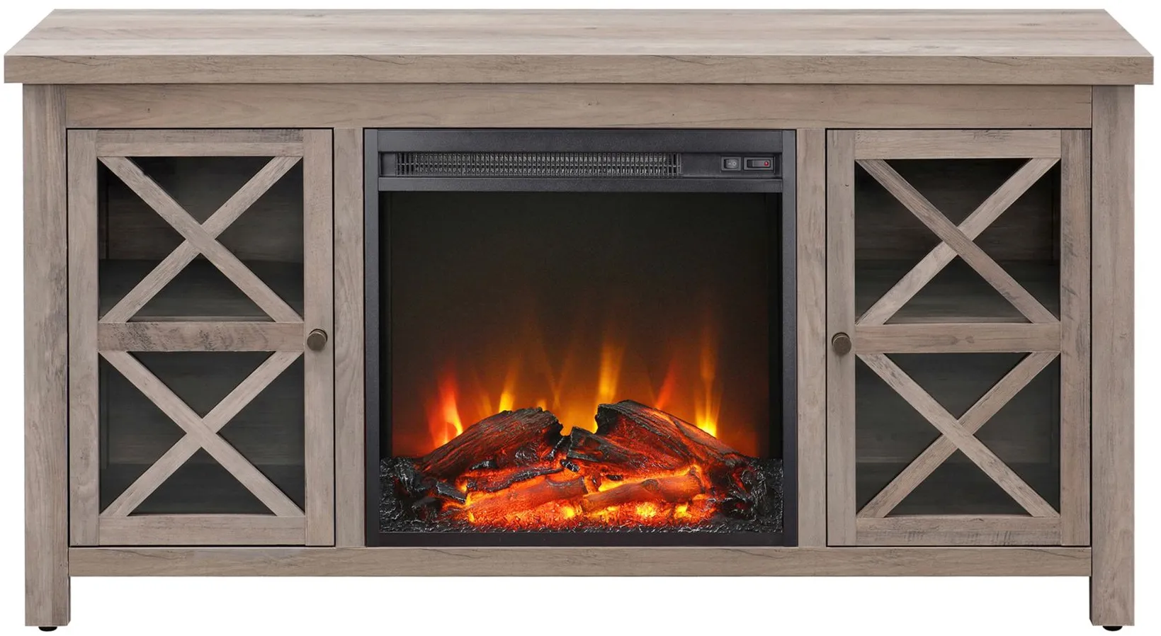 Eve TV Stand with Log Fireplace Insert in Gray Oak by Hudson & Canal