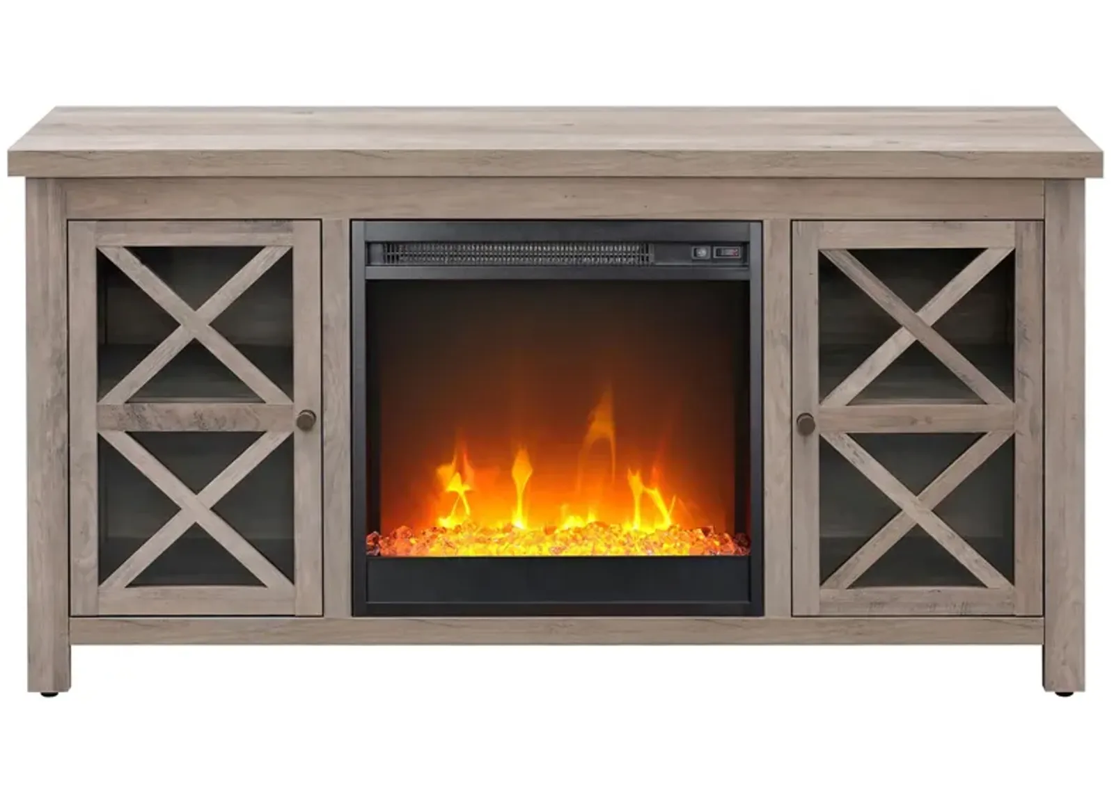 Eve TV Stand with Crystal Fireplace Insert in Gray Oak by Hudson & Canal