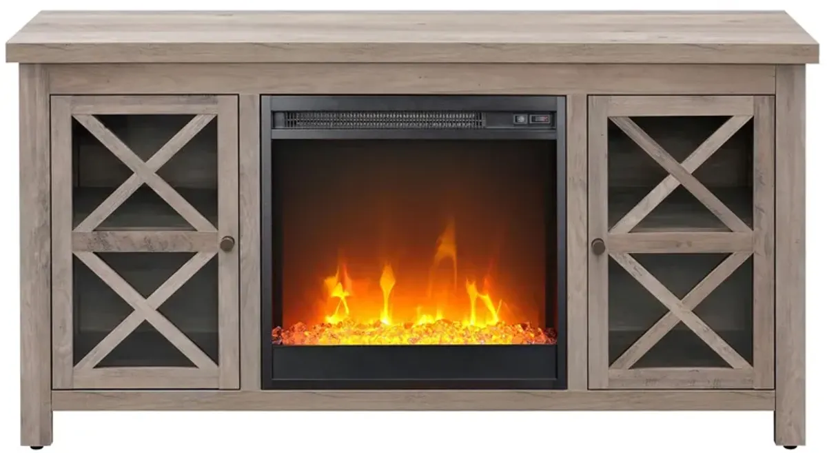 Eve TV Stand with Crystal Fireplace Insert in Gray Oak by Hudson & Canal