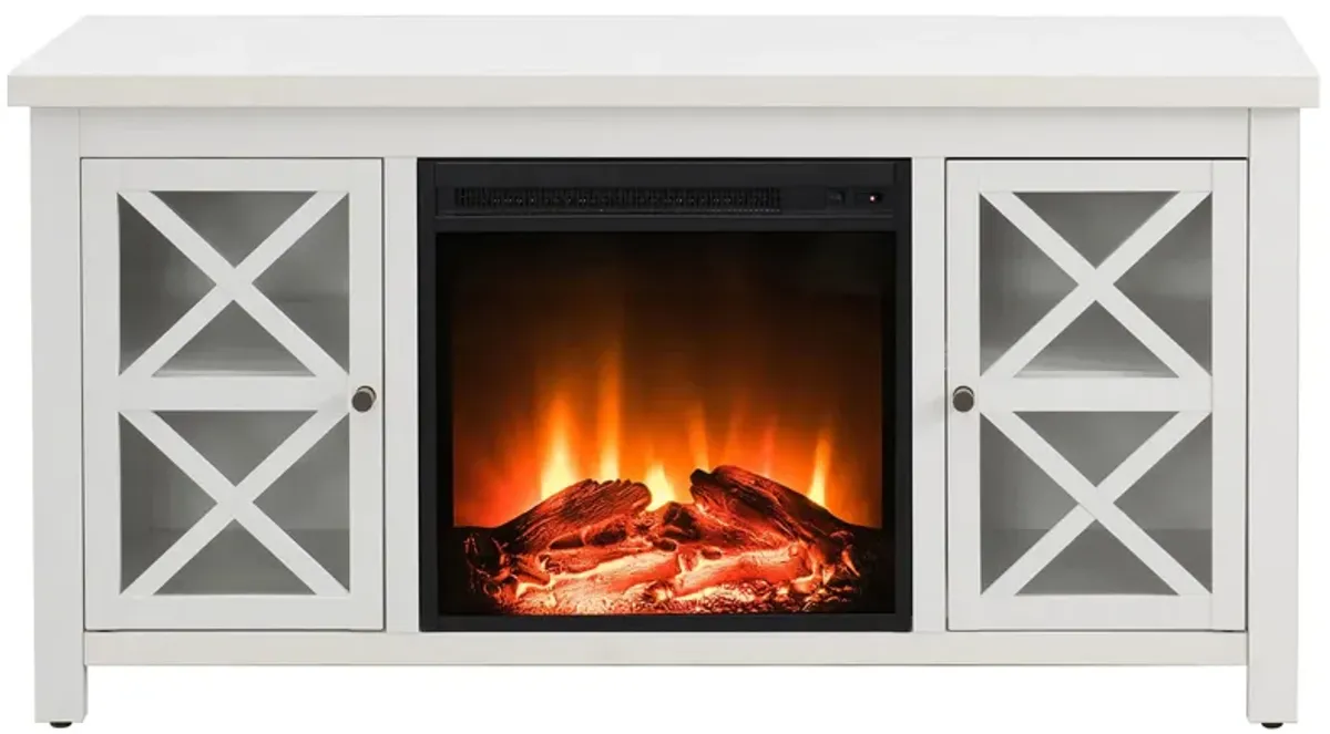 Eve TV Stand with Log Fireplace Insert in White by Hudson & Canal