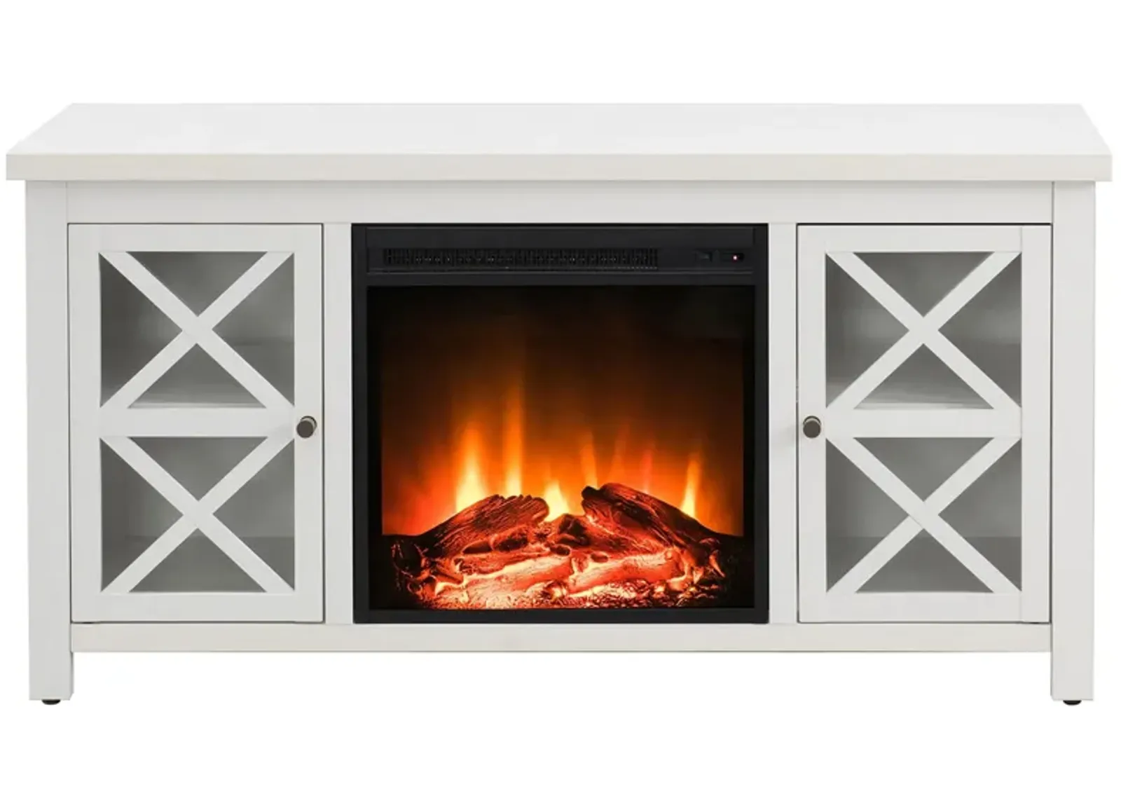 Eve TV Stand with Log Fireplace Insert in White by Hudson & Canal