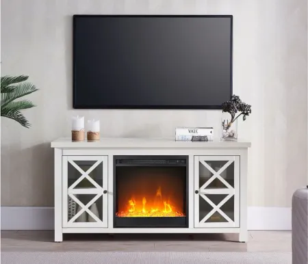 Eve TV Stand with Crystal Fireplace Insert in White by Hudson & Canal