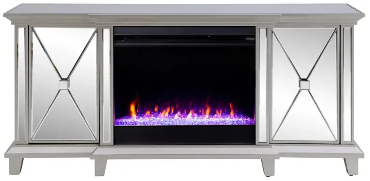 Kandel Mirrored Color Chg Fireplace Media Console in Silver by SEI Furniture