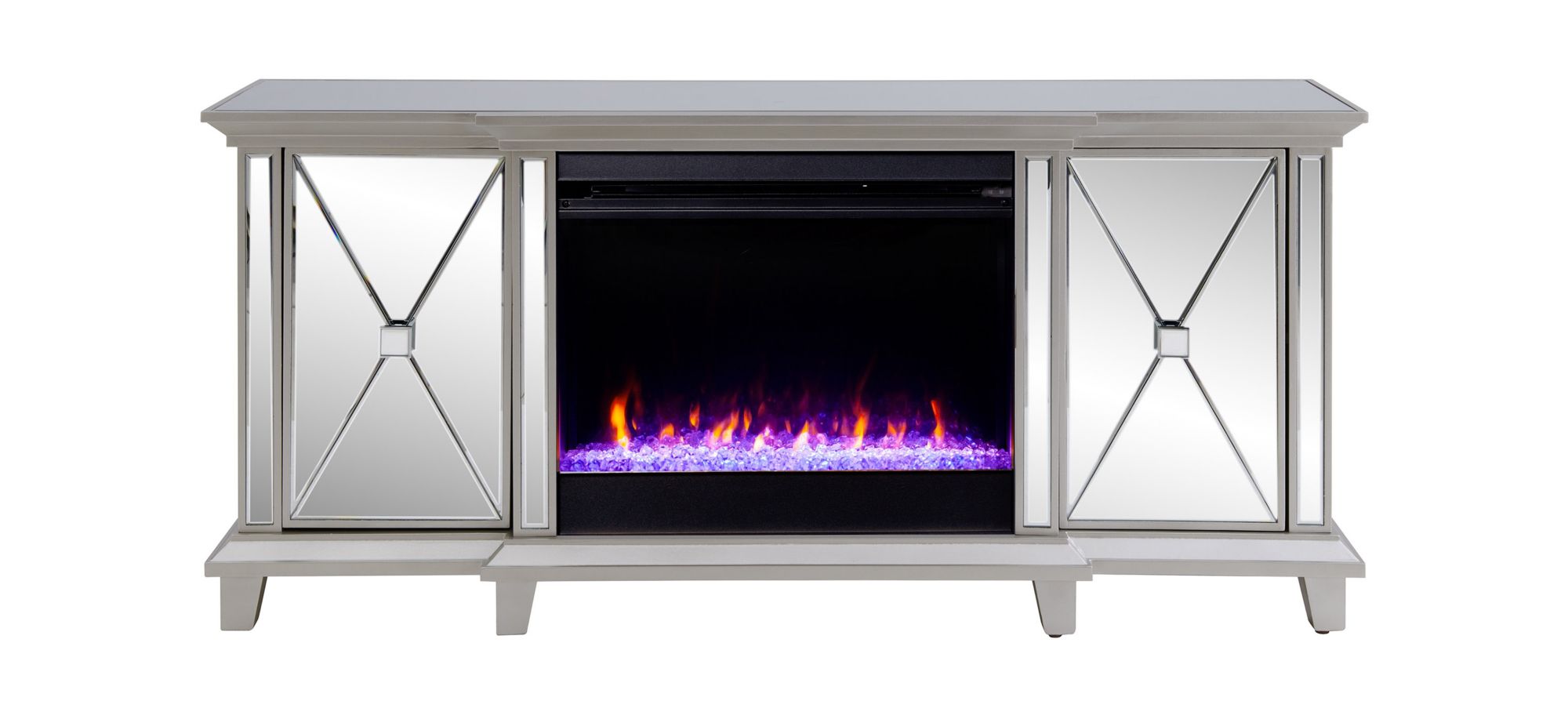 Kandel Mirrored Color Chg Fireplace Media Console in Silver by SEI Furniture