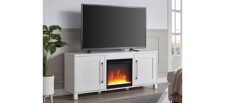 Miller TV Stand with Crystal Fireplace in White by Hudson & Canal