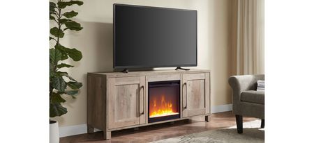 Miller TV Stand with Crystal Fireplace in Gray Oak by Hudson & Canal