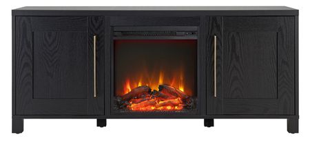 Miller TV Stand with Log Fireplace in Black Grain by Hudson & Canal