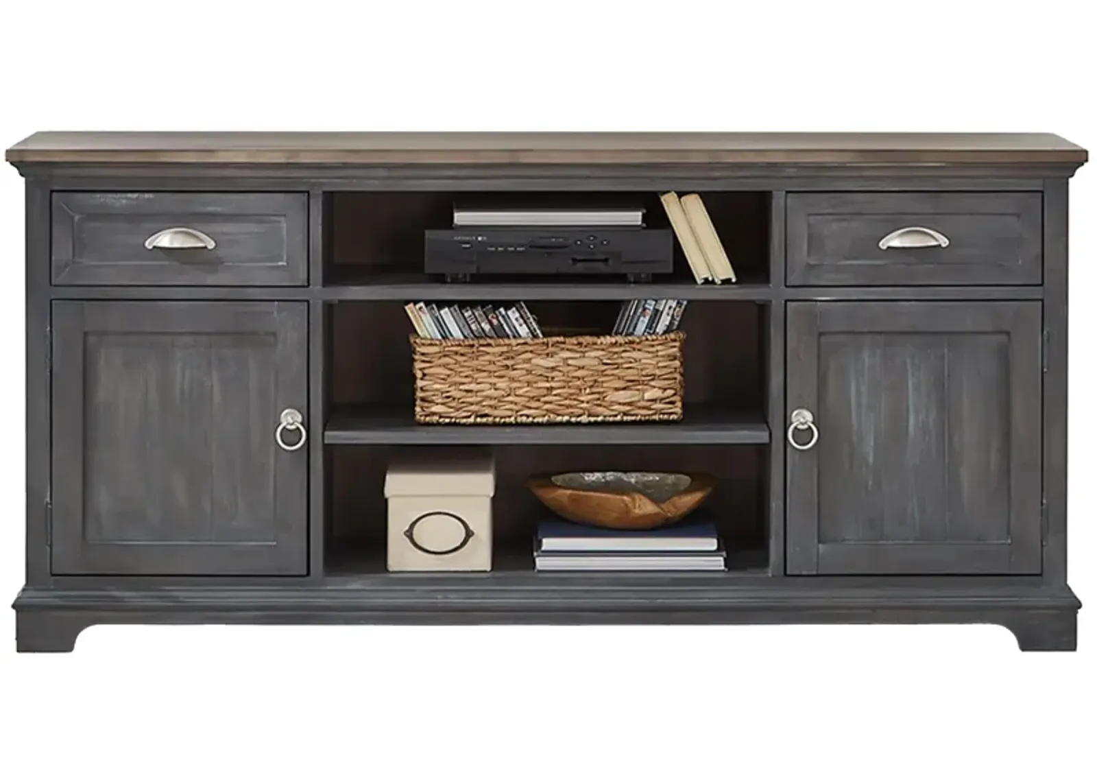 Charleston TV Stand in Slate with Weathered Pine by Liberty Furniture