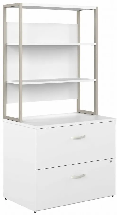 Steinbeck 2 Drawer File Cabinet w/ Hutch in White by Bush Industries